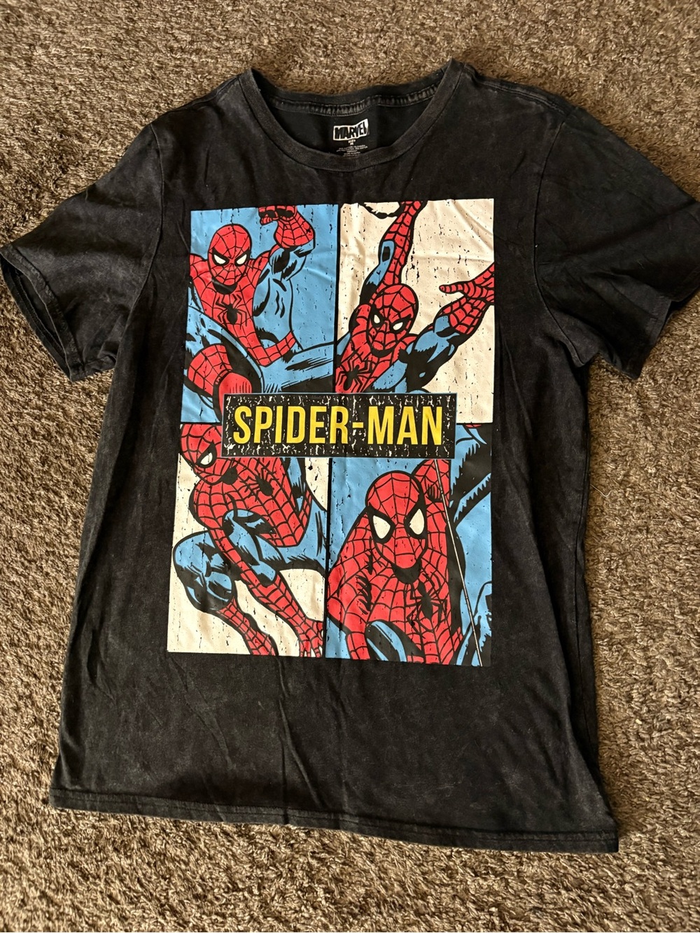 Marvel Black Tee with Red, Blue & Cream Spider-Man Print